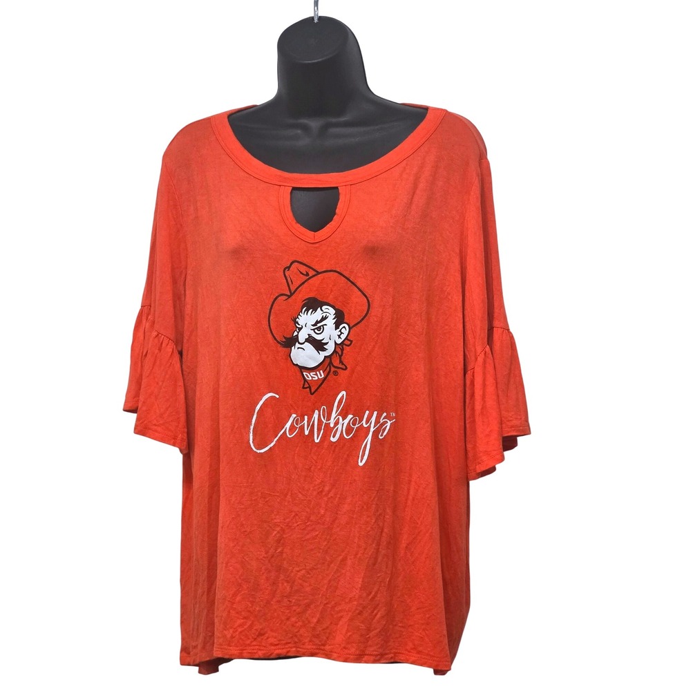 Oklahoma State Cowboys OSU Women's Orange Ruffle Sleeve‎ Cutout Top Suze XL